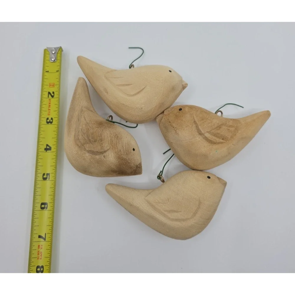 Set of 4 Handmade Vintage Rustic Wooden Partridge Bird Christmas Ornaments